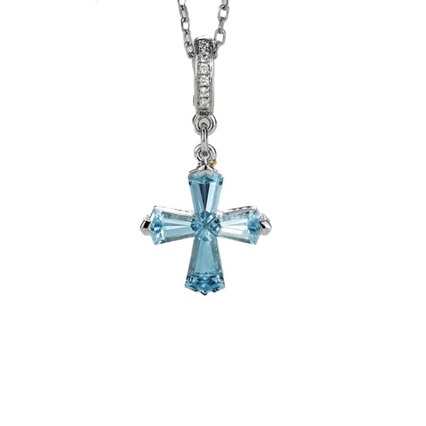Aquamarine Cross Pendant with Diamond
