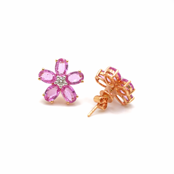 Pink Sapphire Earring with Diamond flower