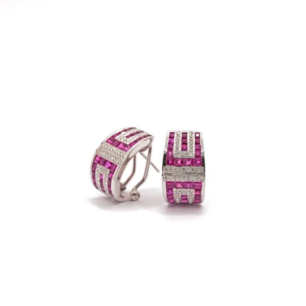 Ruby Earring with diamond (Square white Gold)