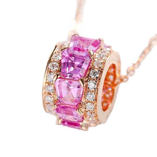 Lucky-Bead-Charm-Pink Pink Sapphire Pendant with Diamond