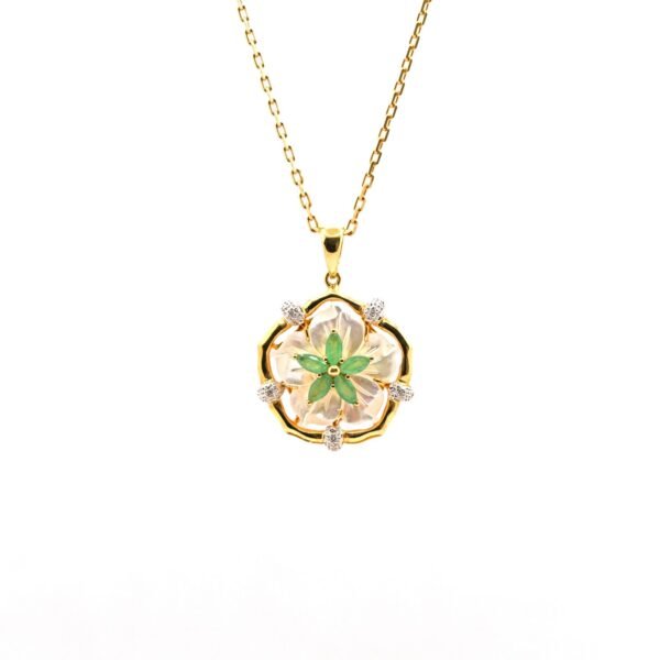 Mother of Pearl Emerald Pendant with diamond