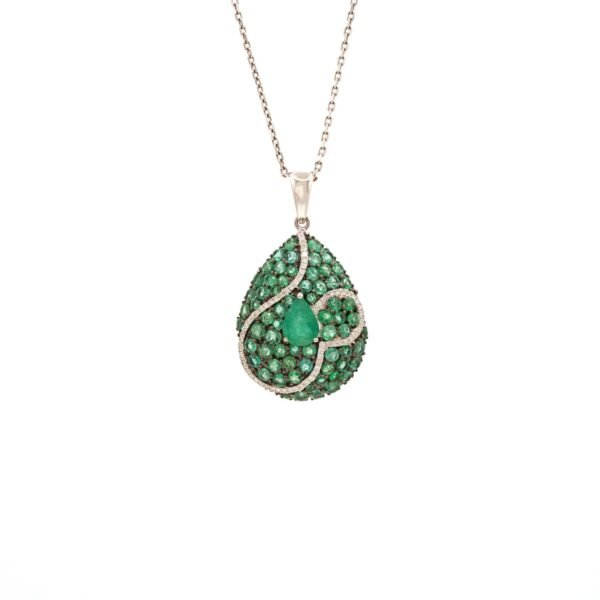 Emerald Pendant with Diamond (Pear white gold)