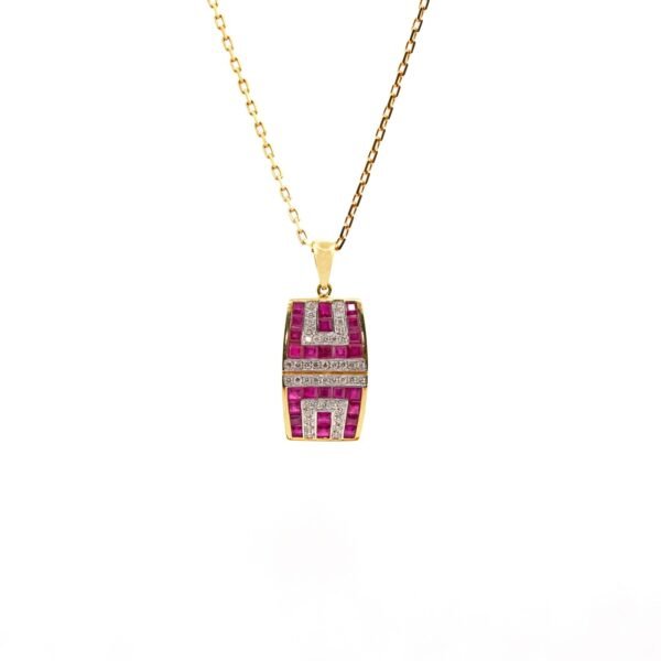 Ruby Pendant with Diamond (Yellow gold square)