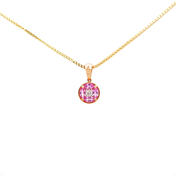 Pink Sapphire Pendant with Diamond coin